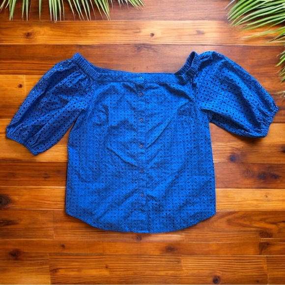 NWT Lauren Ralph Lauren Blue Eyelet Off-Shoulder Blouse - Size L - Picture 8 of 16